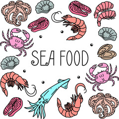Drawing of the seafood sketch pattern