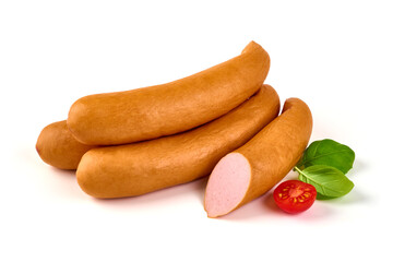 Frankfurter sausages, isolated on white background.