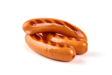 Grilled frankfurter sausage, isolated on white background.