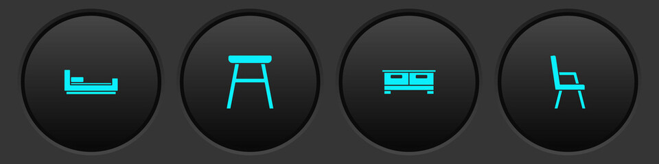 Set Bed, Chair, Chest of drawers and Armchair icon. Vector