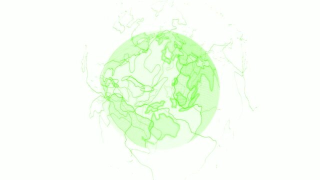 Digital green earth animated on white background