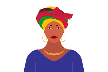 African woman portrait with colorful traditional clothes, vector illustration