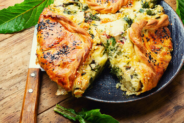 Homemade cheese pie with spinach