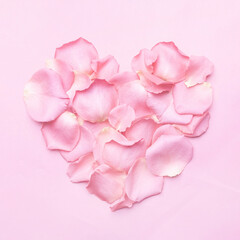 Pink rose petals in heart shape