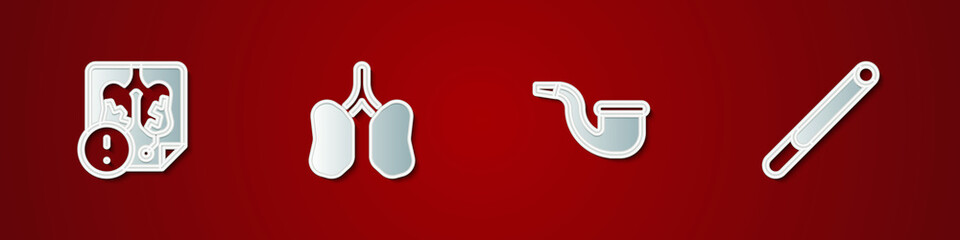 Set Disease lungs, Lungs, No pipe smoking and Cigarette icon. Vector