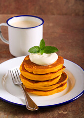 Pumpkin pancakes served