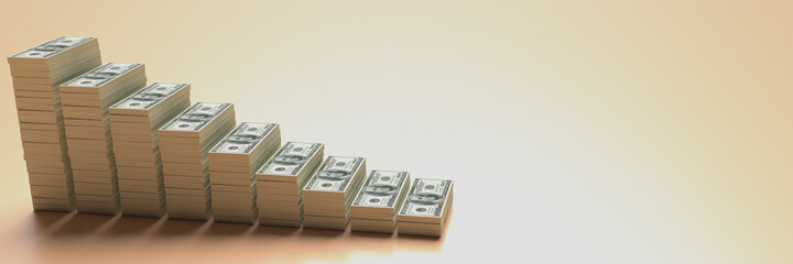 Big money stacks from dollars with blank copy space backgrounds