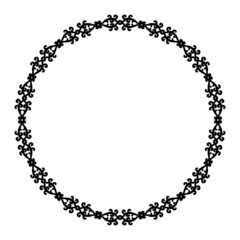 Patterned circular frame. Circular ornament of abstract oriental elements. Black and white. Vector. For invitations, tattoos, marquetry, ceramic tiles, photo album, logo, icons, lace.
