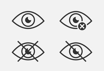 Set show password icon, eye symbol. Vector vision hide from watch icon. Secret view web design element.