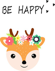reindeer with flowers, vector illustration