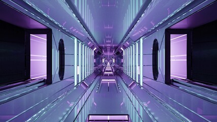 3d illustration of 4K UHD illuminated futuristic corridor
