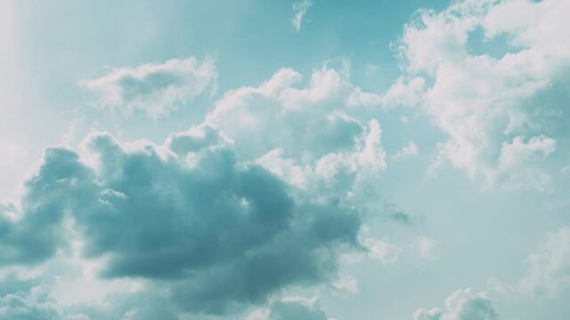 Gently Fluffy Clouds Cloud Sky Blue Moving In Blue Cloudy Sky With Fluffy Clouds. Natural Background Cloudscape 4K Time Lapse, Timelapse, Time-lapse. 4K Blue Background. Abstract Blue. Cloud White