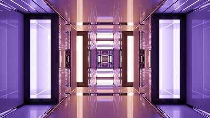 3d illustration of 4K UHD sci fi passage with purple lights