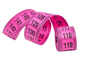 Pink violet tape measure spiral isolated on the white backgound
