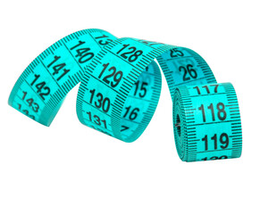 Blue tape measure spiral isolated on the white backgound