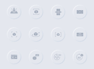 augmented reality gray vector icons on round rubber buttons. virtual reality icon set for web, mobile apps, ui design and promo business polygraphy