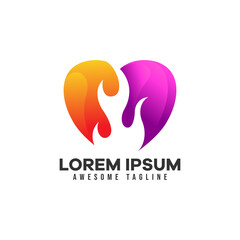 Abstract love or heart shape logo combination with fire or flame. Vector illustration for energy, power, and care logo template. Gradient colorful logo style