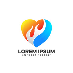 Abstract love or heart shape logo combination with fire or flame. Vector illustration for energy, power, and care logo template. Gradient colorful logo style