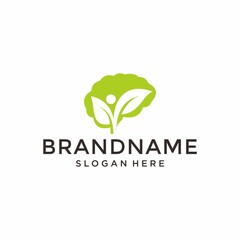 Brain with leaf human logo design inspiration