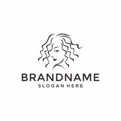 beautiful woman with gorgeous hair curls - salon hairstyle portrait white vector outline black