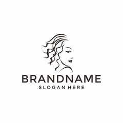 beautiful woman with gorgeous hair curls - salon hairstyle portrait white vector outline black