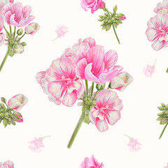 Fototapeta premium Realistic beautiful watercolor flowers - Seamless pattern. Tender bouquets of flowers. Vintage style for print.