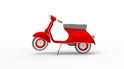 3D rendering of a vintage retro red scooter. Road transportation vehicle isolated in studio background.