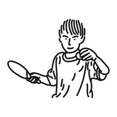 line art of cool posing man playing ping pong in style