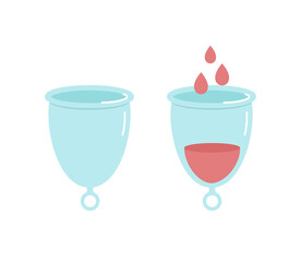 Blue menstrual cup with ring vector doodle illustration.