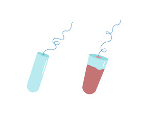 Female tampon before and after use. Vector illustration on the theme of menstruation.