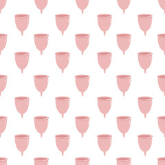 Pattern with beige menstrual cups. Pattern on the theme of the menstrual cycle. Vector illustration.