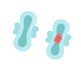 Female pad before and after using doodle illustration. Vector illustration on the theme of menstruation.