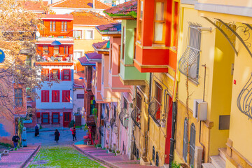 Colorful Houses in old city Balat. Balat is popular touristic destination in Istanbul