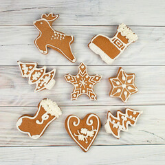 Homemade various Christmas gingerbread cookies