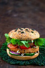 Plant-based burger in close-up vegetarianfood