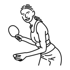 line art of cool posing woman playing ping pong in style
