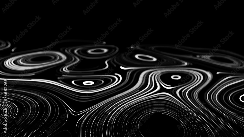 Poster flow of particles. big data visualization. digital technology wave. futuristic cyberspace. abstract 