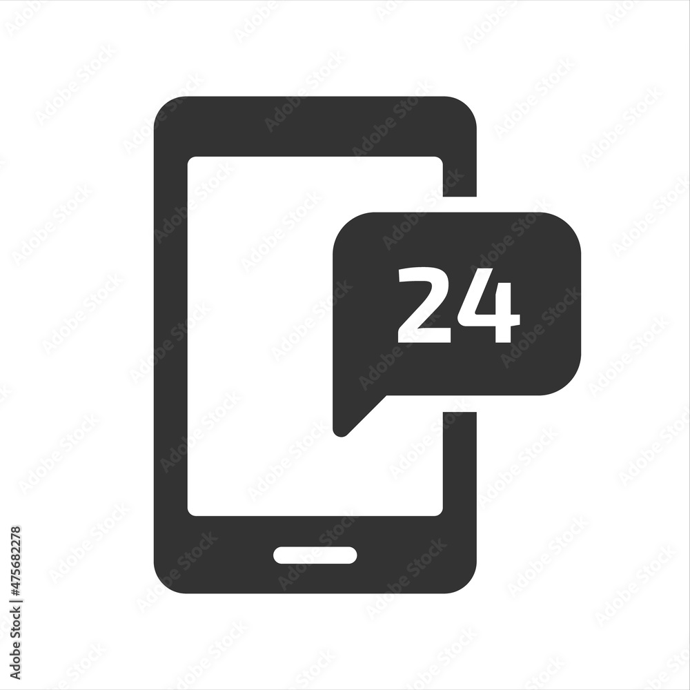 Poster 24 hour mobile support vector icon isolated on white background. 24 hour mobile support stock vector