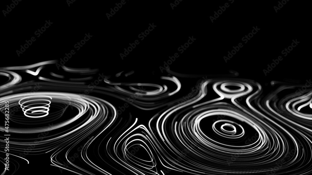Poster flow of particles. big data visualization. digital technology wave. futuristic cyberspace. abstract 