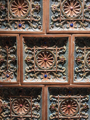 Abstract ornament on oven. Ancient pattern on vintage stone oven.