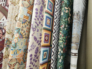 fabric set. textiles assortment in store