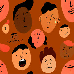 Seamless pattern of people with diverse expressions
