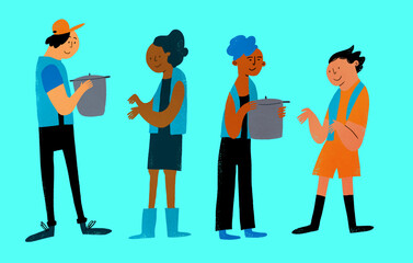 Line of voluntaries passing pots to each other