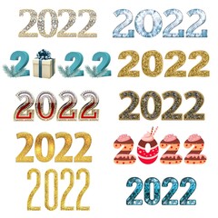 Collorful Happy New Year 2022 Set With Glitters, Jewels, Candies And Gift