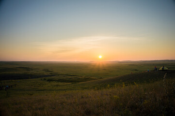 Russia Arkaim 2015 beautiful sunrise on the summer solstice over the field. 