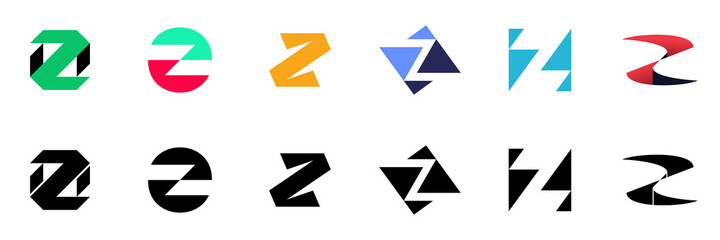 Abstract logos collection with letter Z. Geometric abstract logos. Icon design 