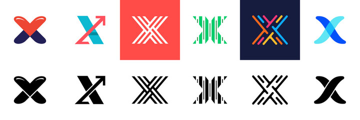 Abstract logos collection with letter X. Geometric abstract logos. Icon design 