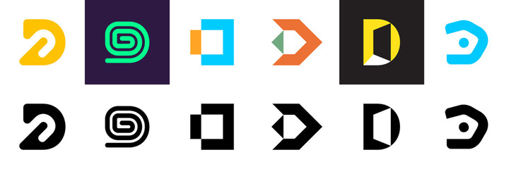 Abstract logos collection with letter D. Geometric abstract logos. Icon design 
