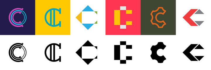Abstract logos collection with letter C. Geometric abstract logos. Icon design 
