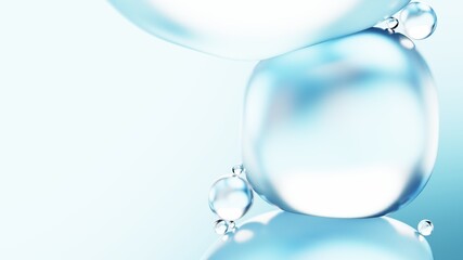 Close up blue water bubbles on blue background.  3D Illustration